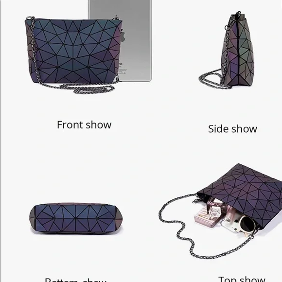 🔥 Geometric Luminous Purses Handbags Holographic Reflective Crossbody Bag - Picture 4 of 5
